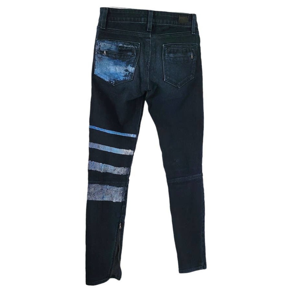 PAIGE 23x30 Multi Zip Painted Super skinny Jeans Dark Wash